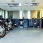 motorcycle, motorbike, garage, workshop, tools, toolshed, mechanic, blue tools, blue garage, garage, garage, garage, garage, garage