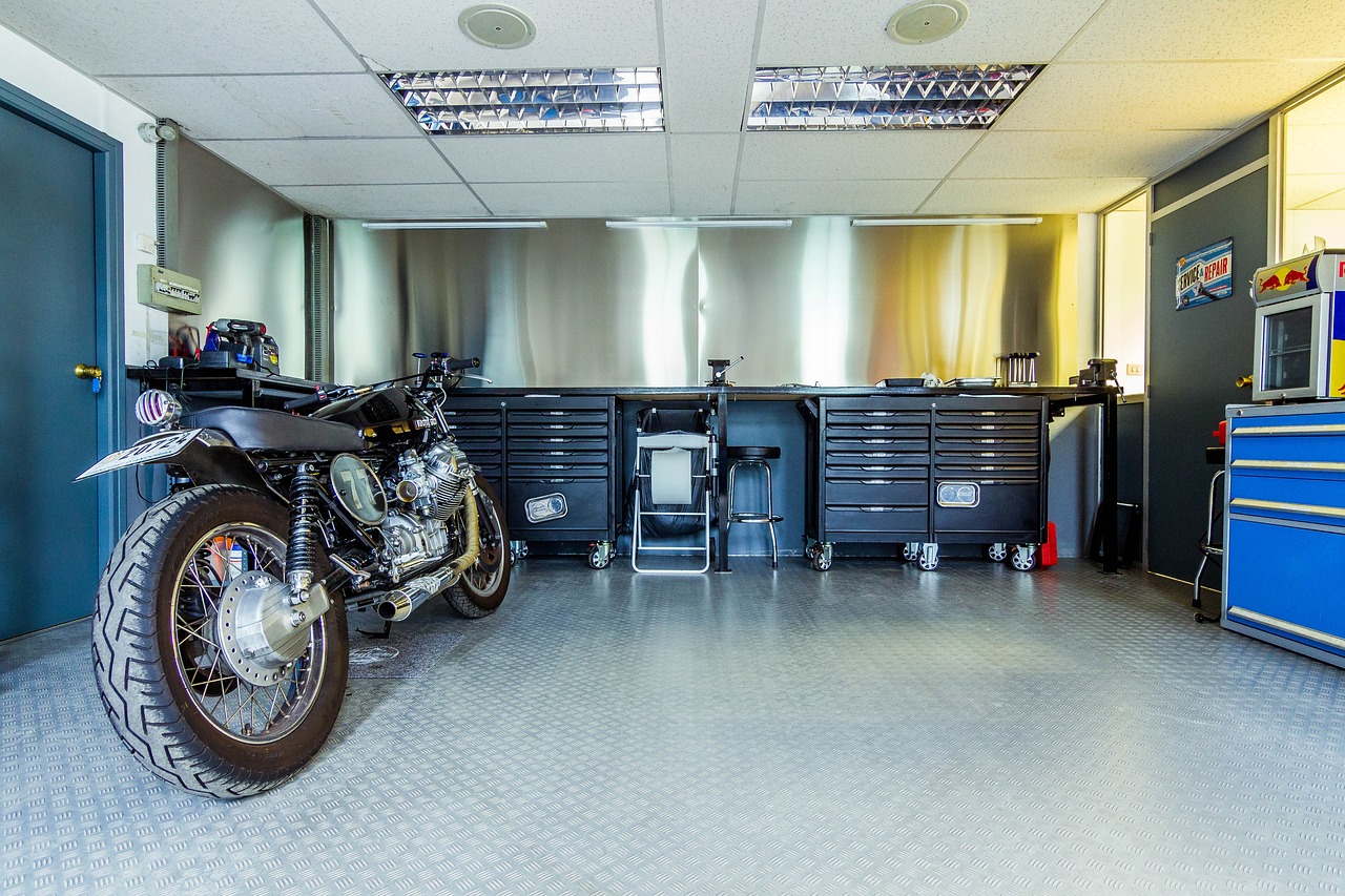 motorcycle, motorbike, garage, workshop, tools, toolshed, mechanic, blue tools, blue garage, garage, garage, garage, garage, garage